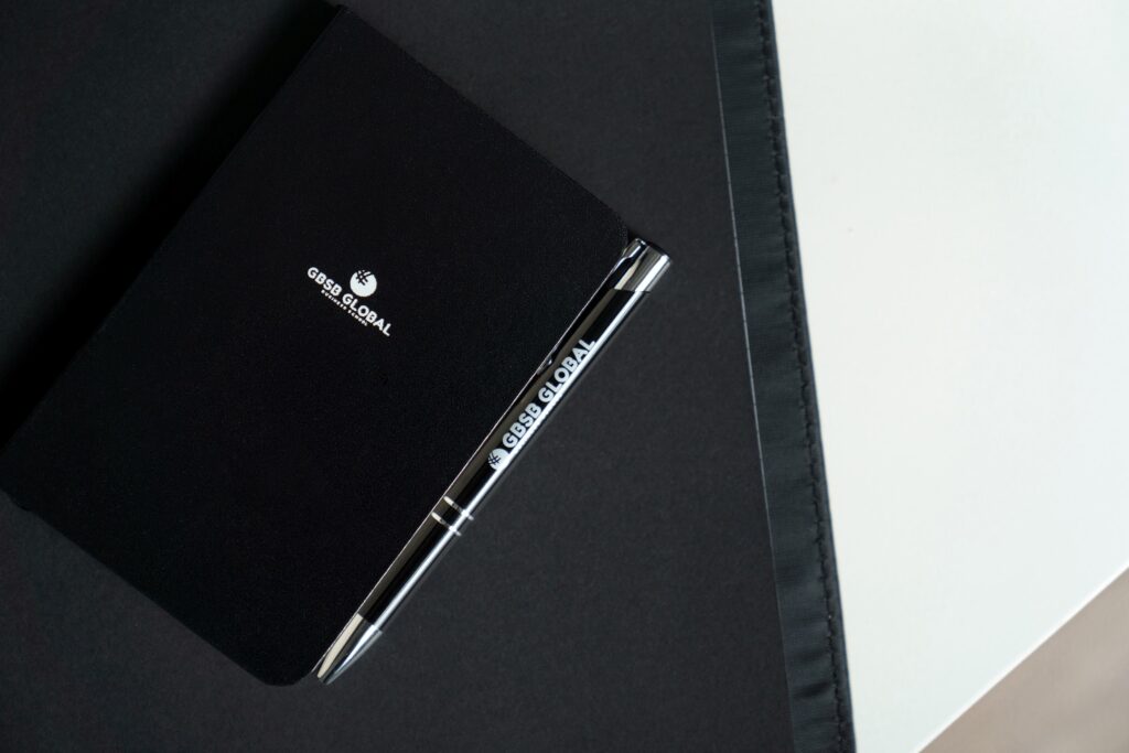 gbsb global brand, merch, notepad, logo